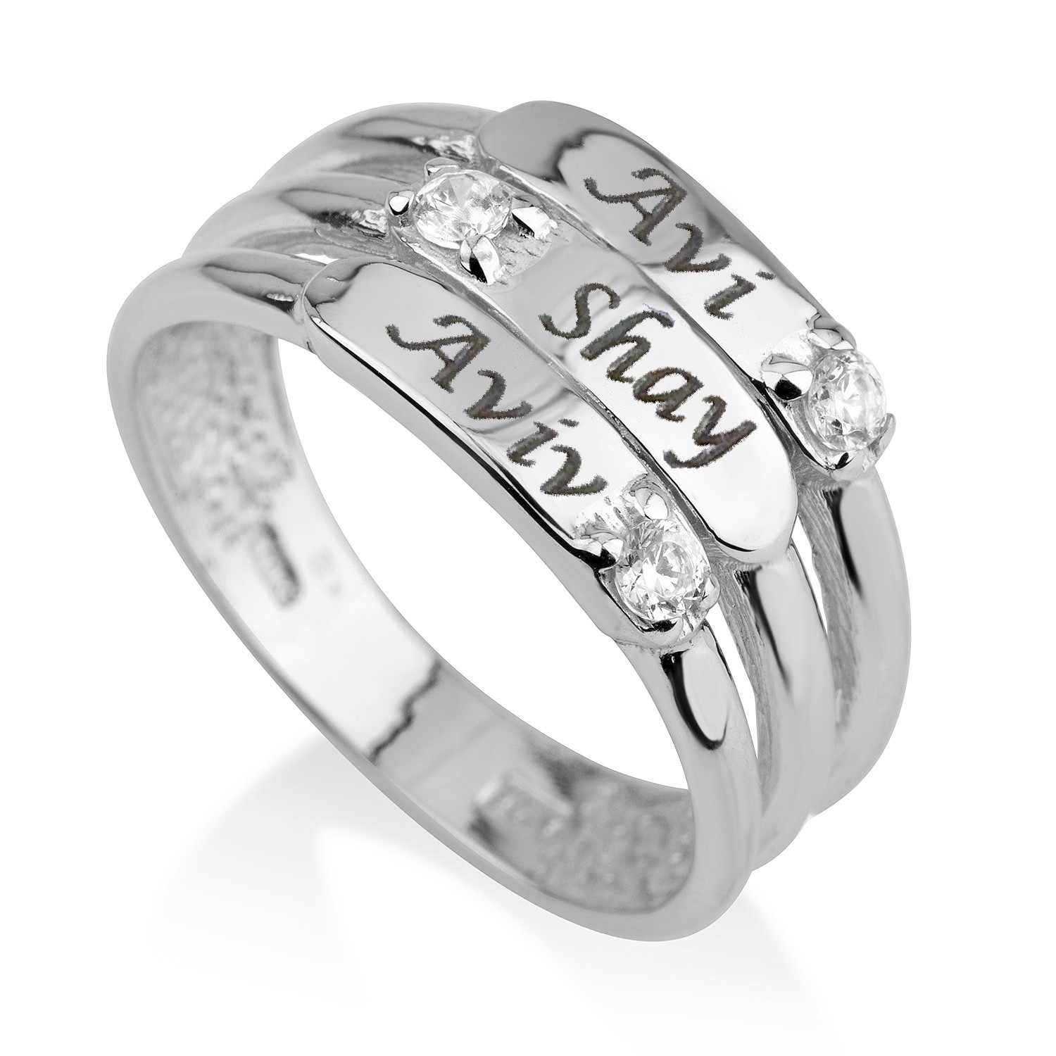  טבעת חריטה 3 פסים - זהב אמיתי 14 קראט בשיבוץ יהלומים אמיתיים טבעיים דגם 3123