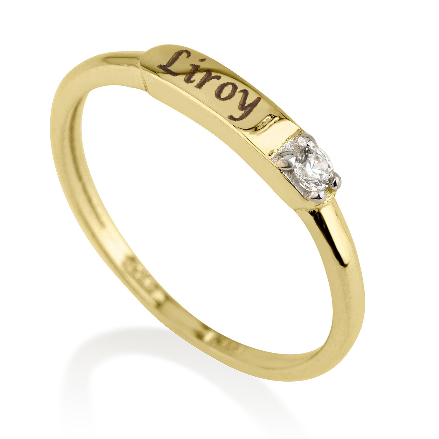  טבעת חריטה - זהב אמיתי 14 קראט בשיבוץ יהלום אמיתי טבעי דגם 3121