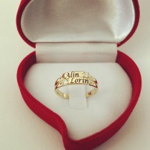 טבעת חריטה - זהב אמיתי 14 קראט שיבוץ זירקונים/יהלומים אמיתיים דגם 3122