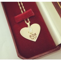 תליון משפחה ושרשרת בצורת לב עם חריטות - זהב אמיתי 14 קראט 