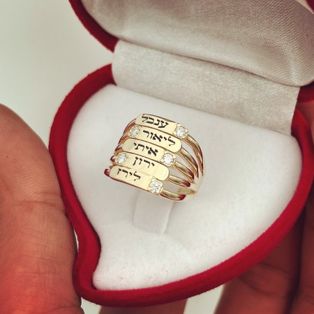 טבעת חריטה - זהב אמיתי 14 קראט שיבוץ זירקונים/יהלומים אמיתיים דגם 3125